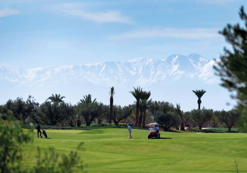 Fairmont Royal Palm Golf & Country Club : fairway, joueurs, palmiers, Atlas enneigé