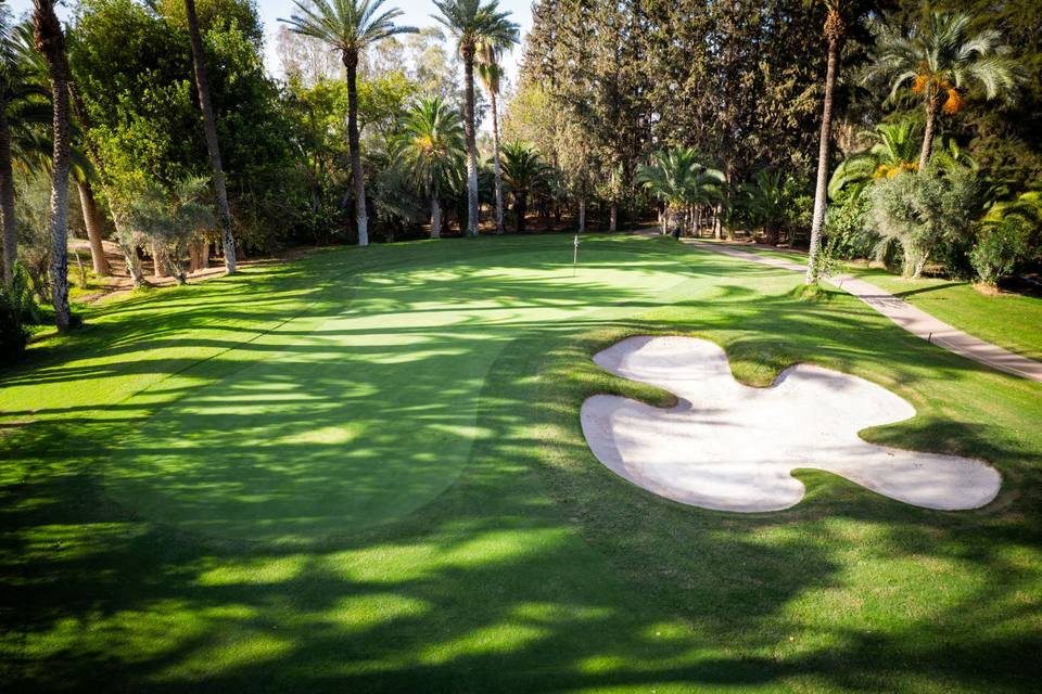 Royal Golf Marrakech : green du trou 10 et bunker blanc